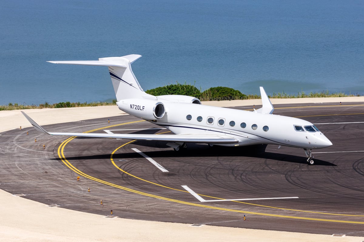Corfu, Greece - June 5, 2024: LFG Aviation Gulfstream G650ER airplane at Corfu Airport in Greece