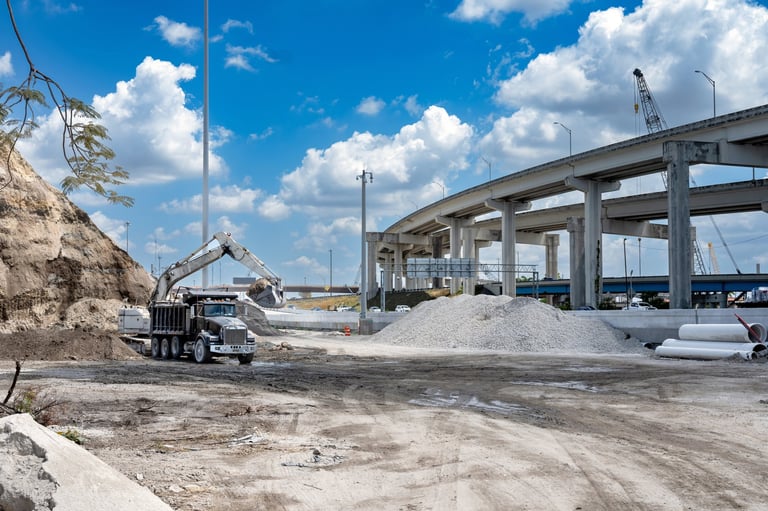 Dump truck at expressway construction site